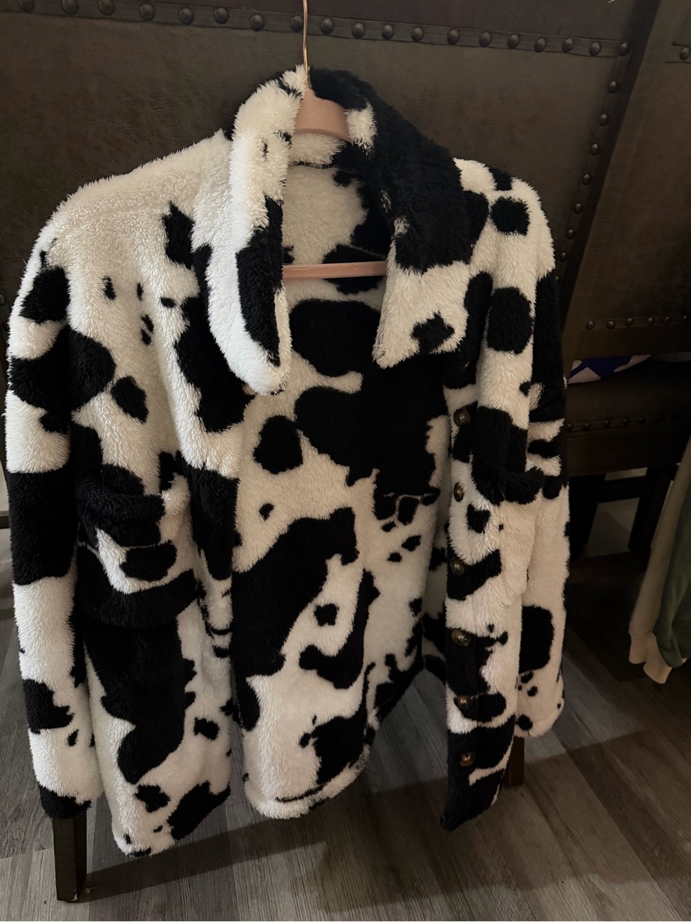 Faux Fur Cow-Print Teddy Jacket - Black & White